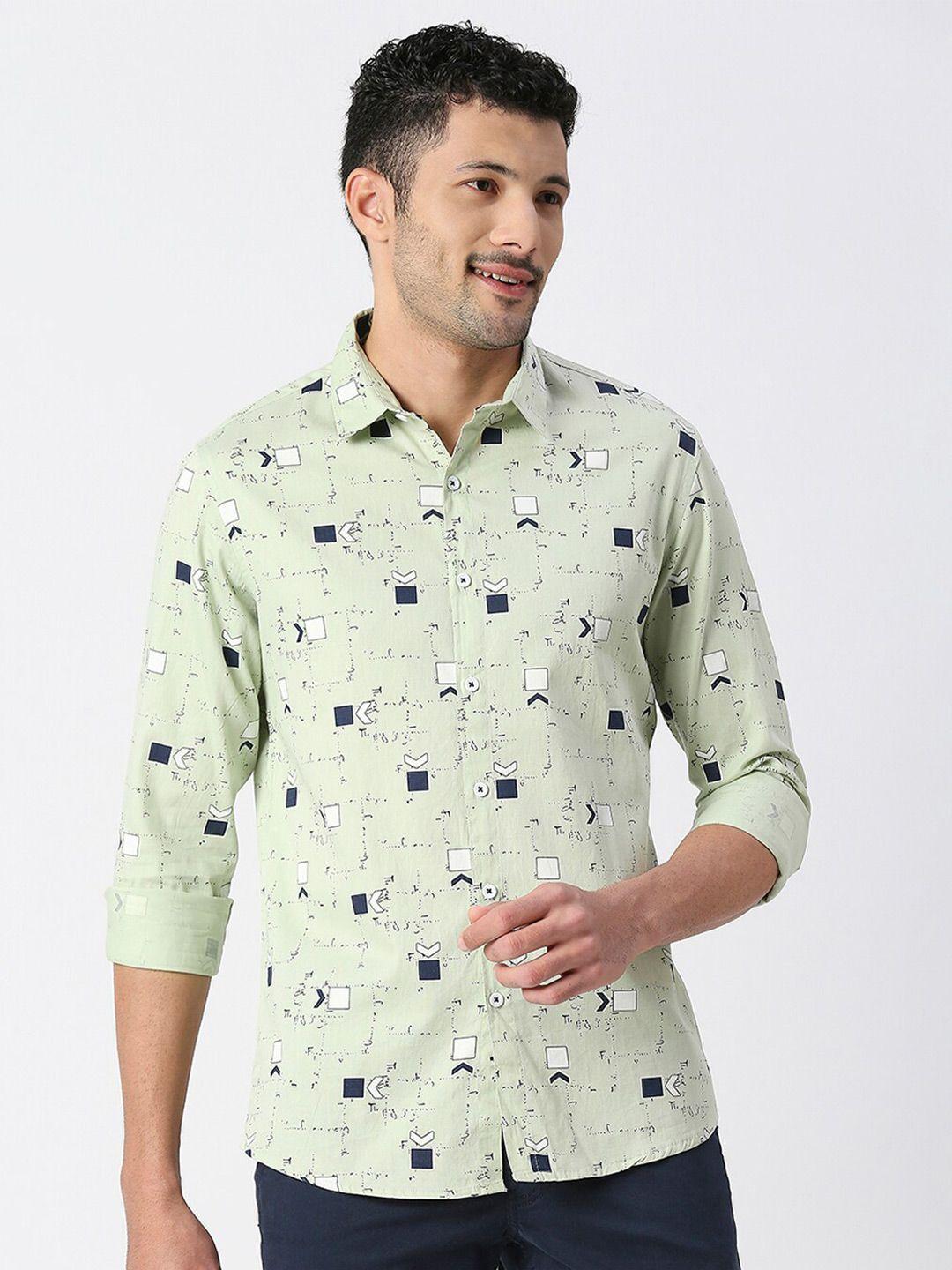snx tailored fit geometric printed pure cotton casual shirt