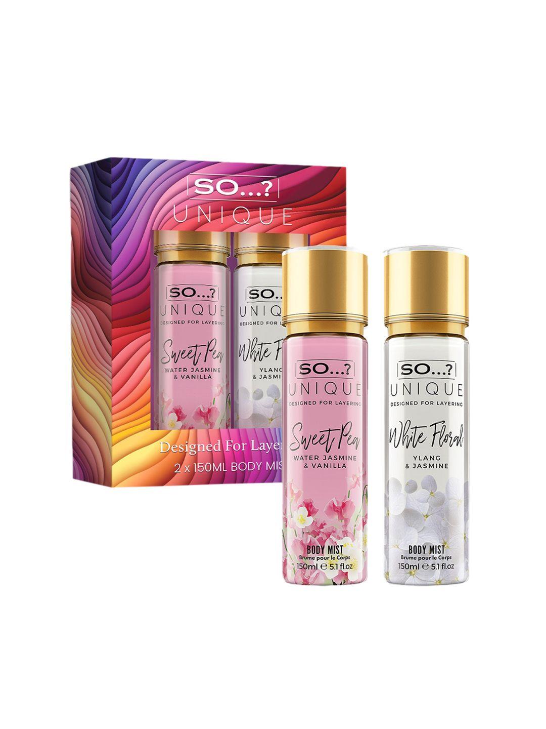 so unique set of 2 summer time body mists - sweet pea & white floral - 150ml each