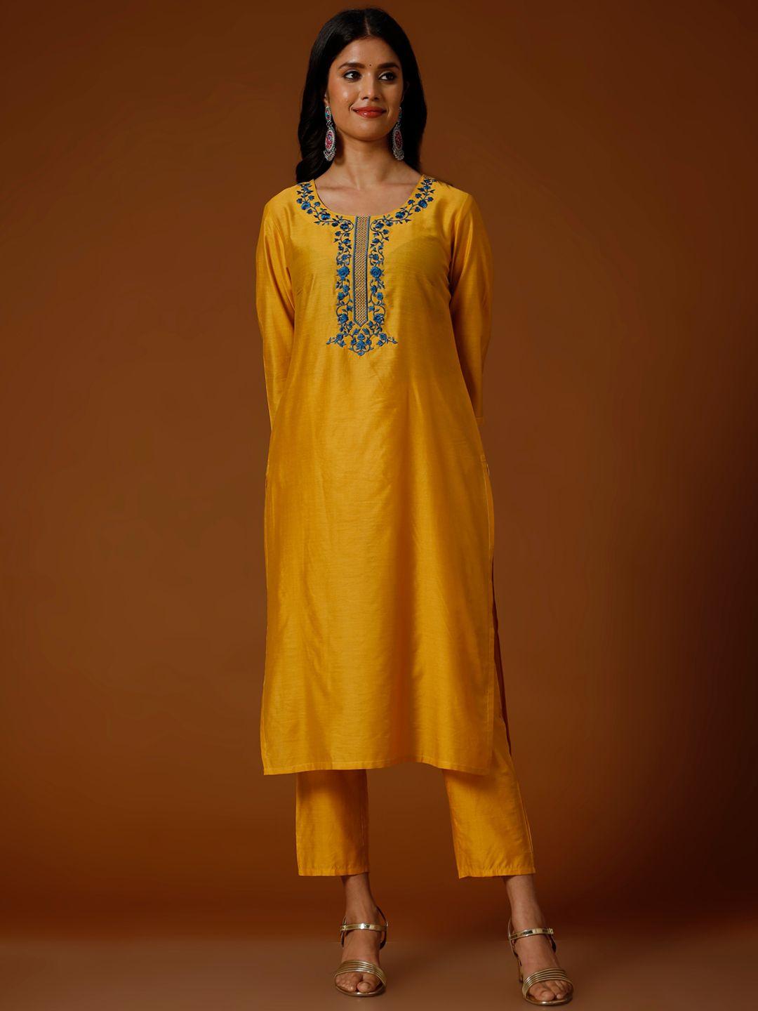 soan floral embroidered regular thread work kurta with trousers
