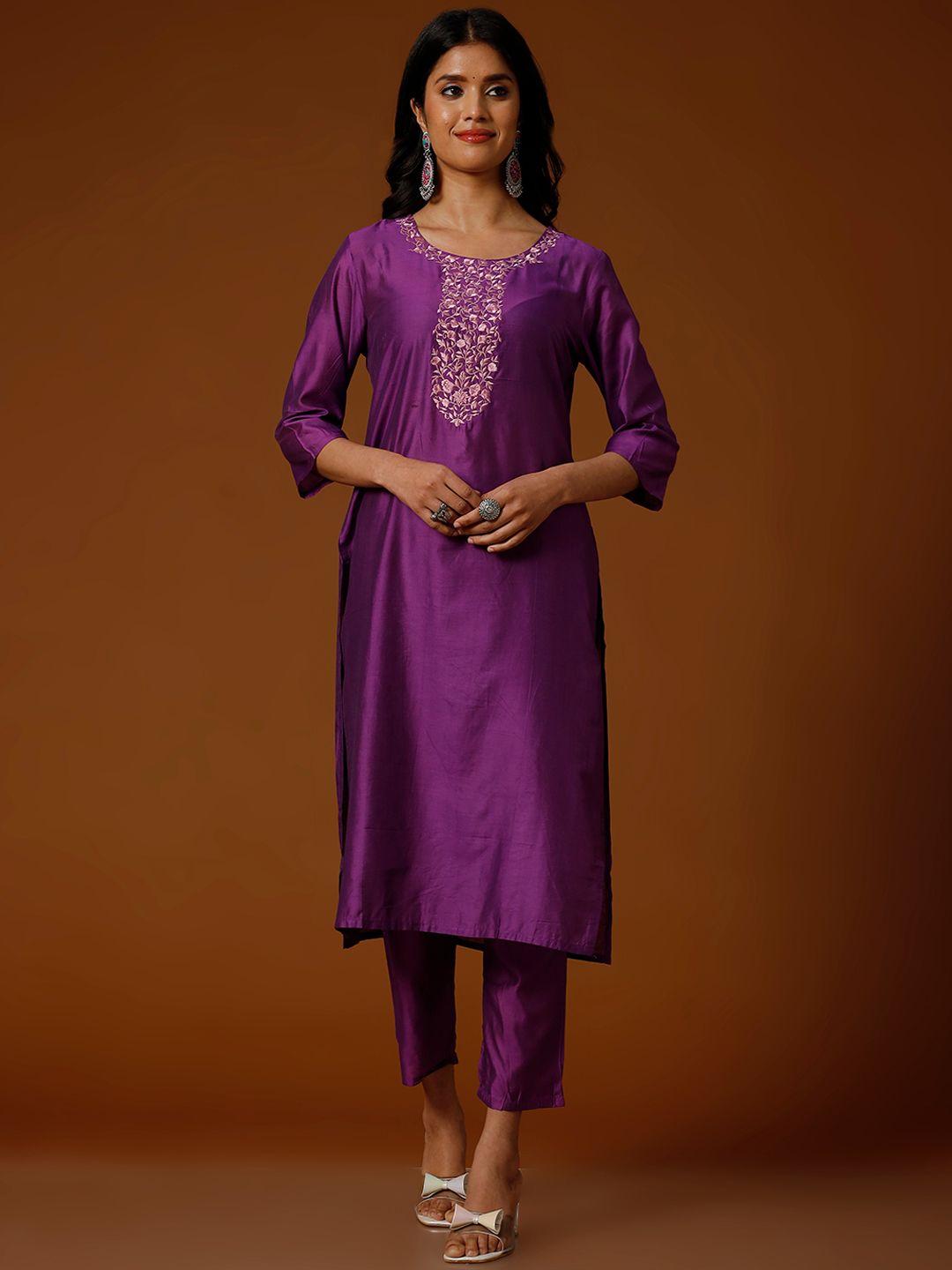 soan floral embroidered regular thread work kurta with trousers