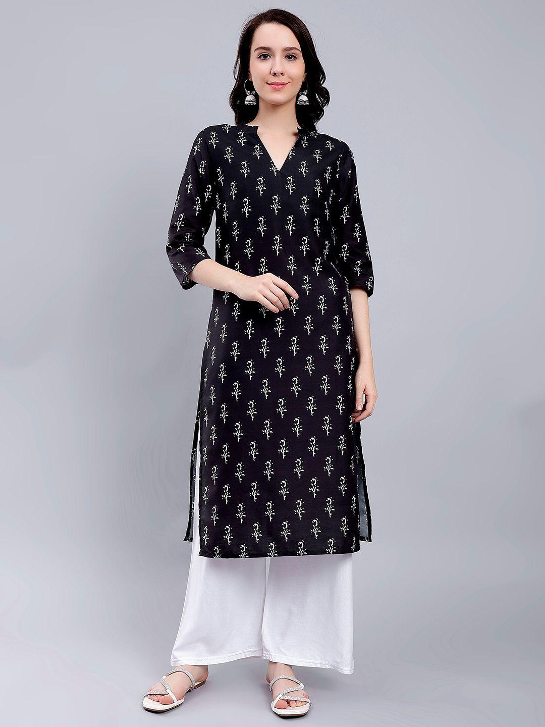 soan floral printed cotton v-neck straight kurta