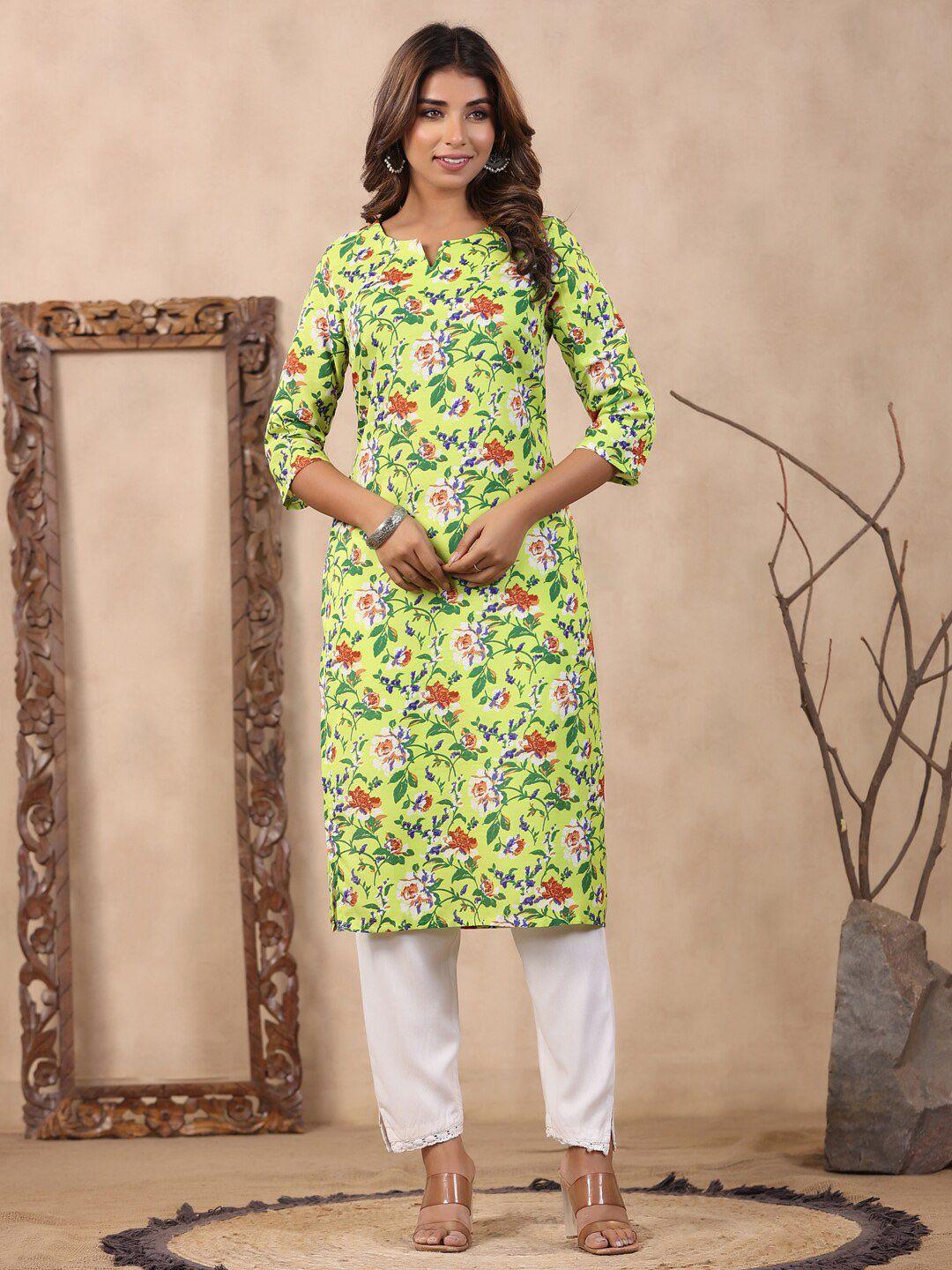 soan floral printed notched neck knee length straight kurta