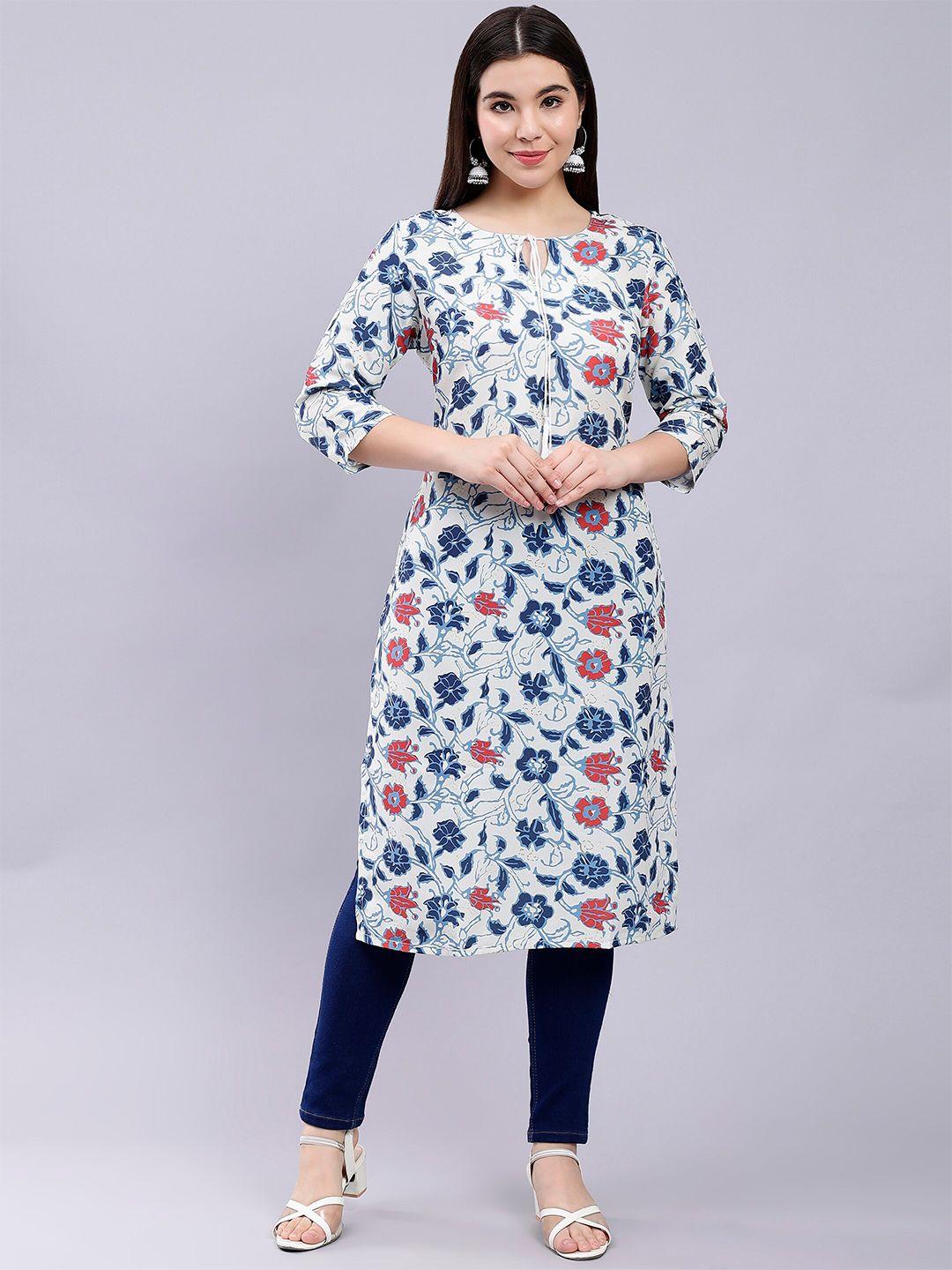 soan floral printed tie-up neck straight kurta