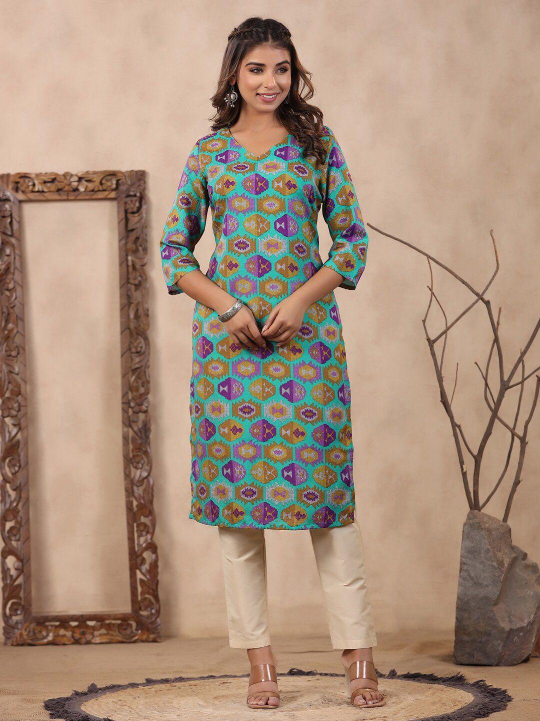 soan floral printed v neck knee length straight kurta