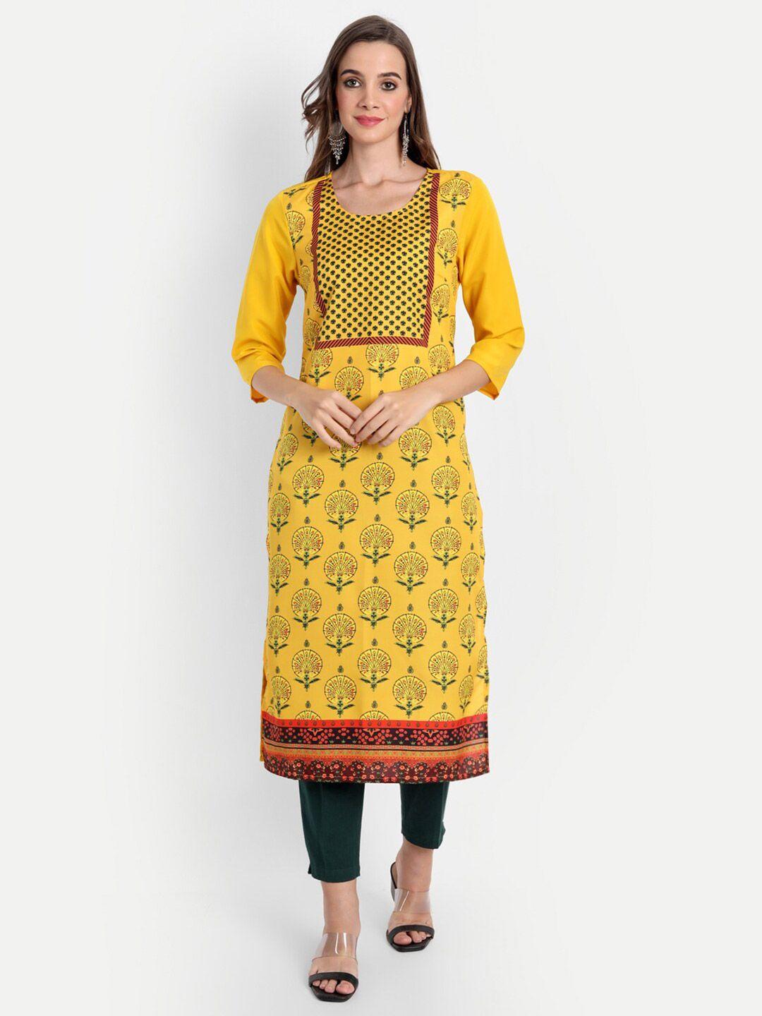 soan mustard yellow floral printed kurti