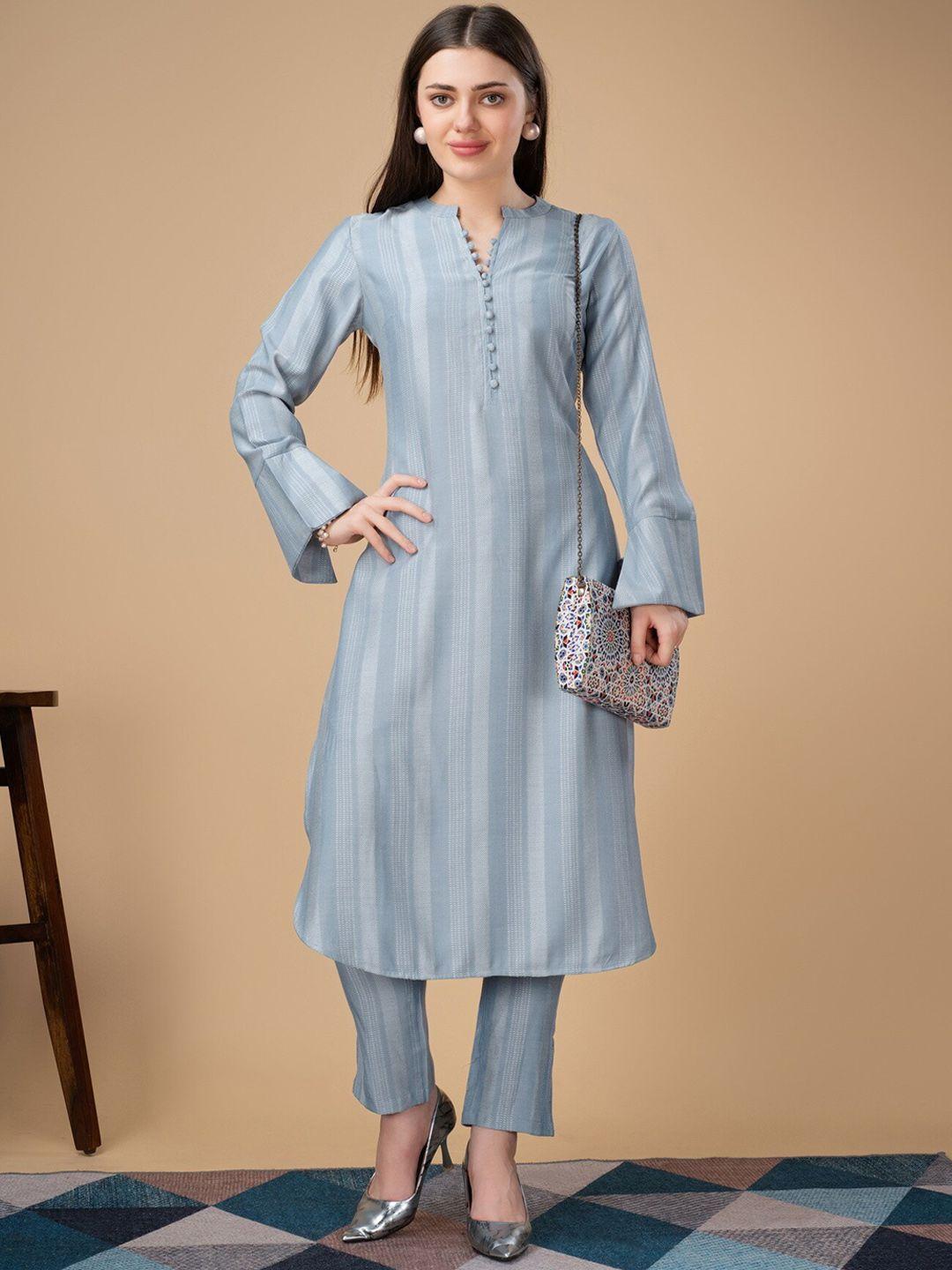 soan striped bell sleeves straight kurta with trousers