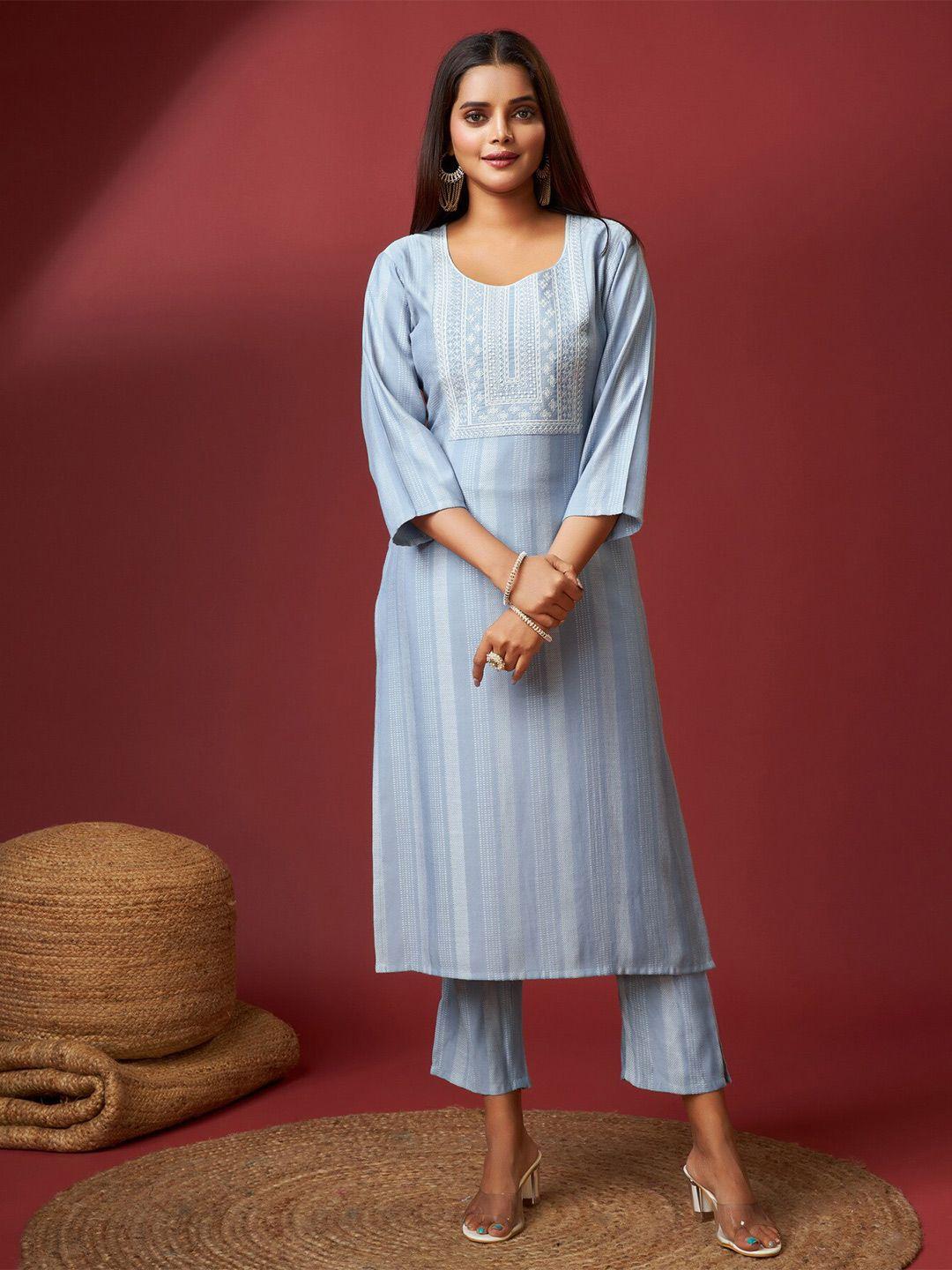 soan striped embroidered straight kurta