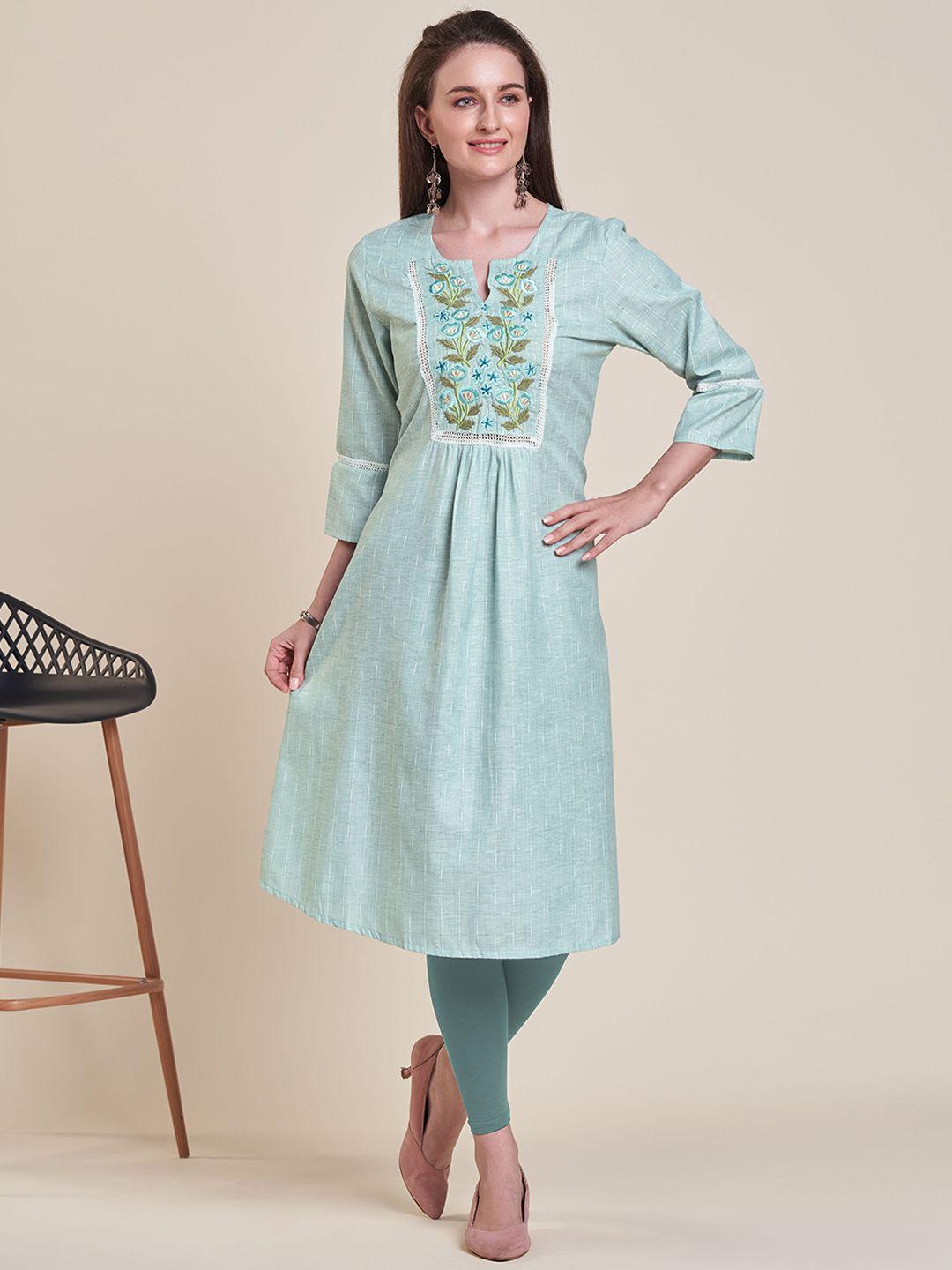 soan women blue embroidered sequinned kurta