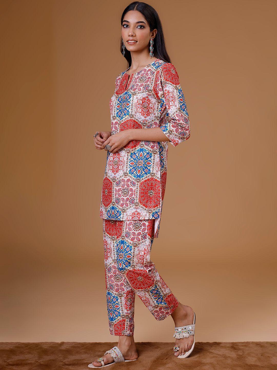 soan women multicoloured floral printed kurta with trousers