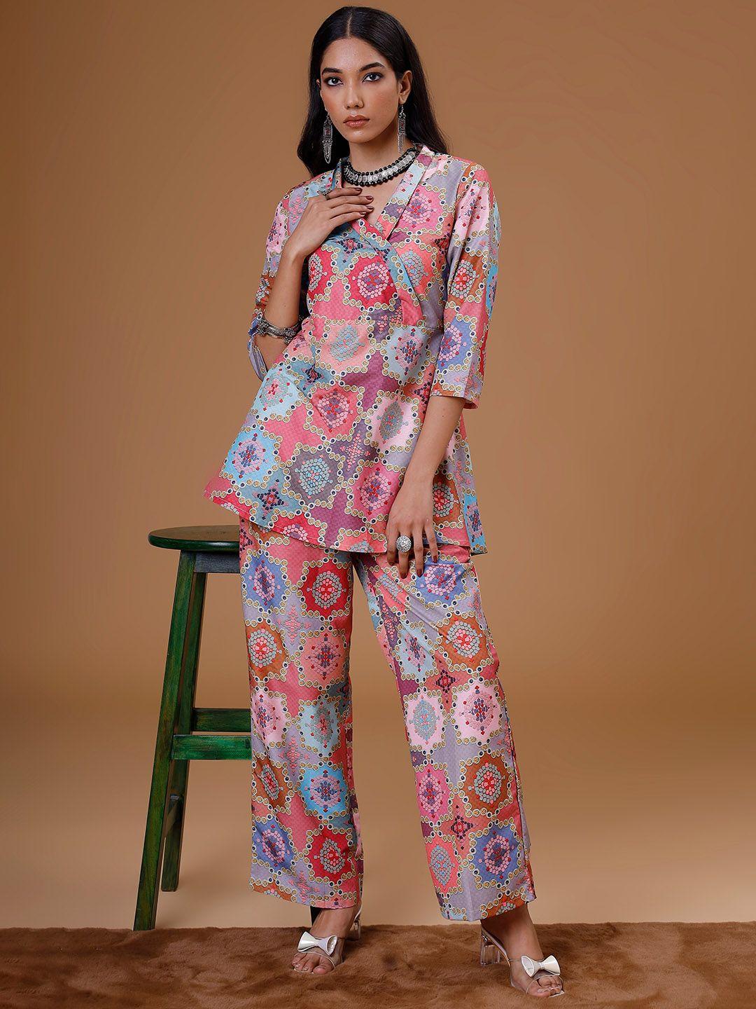 soan women multicoloured floral printed kurta with trousers