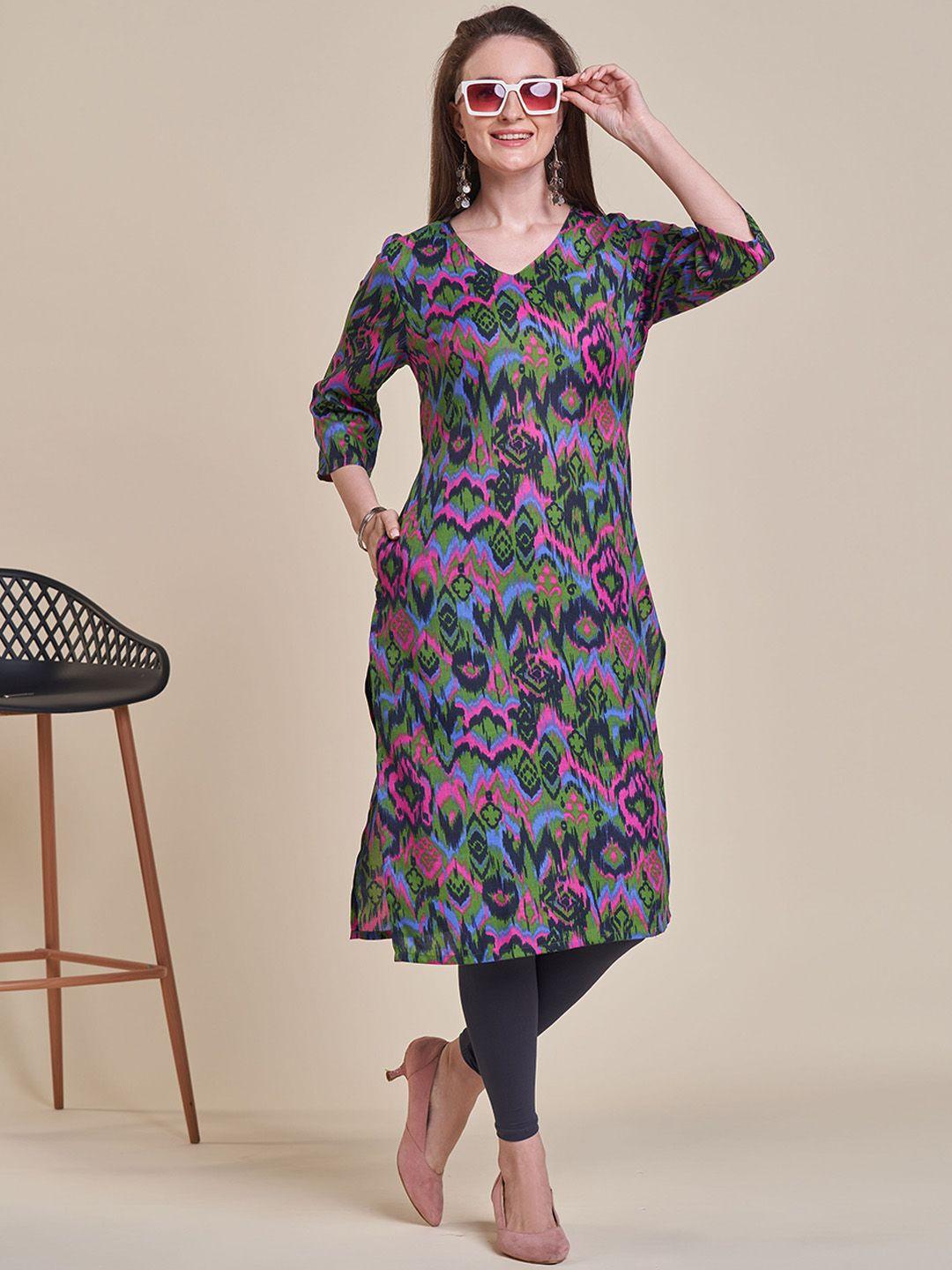 soan women multicoloured printed flared sleeves kurta