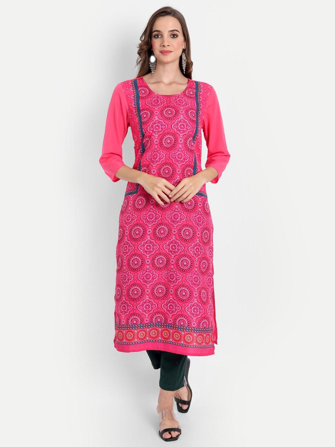 soan women pink ethnic motifs printed crepe kurta