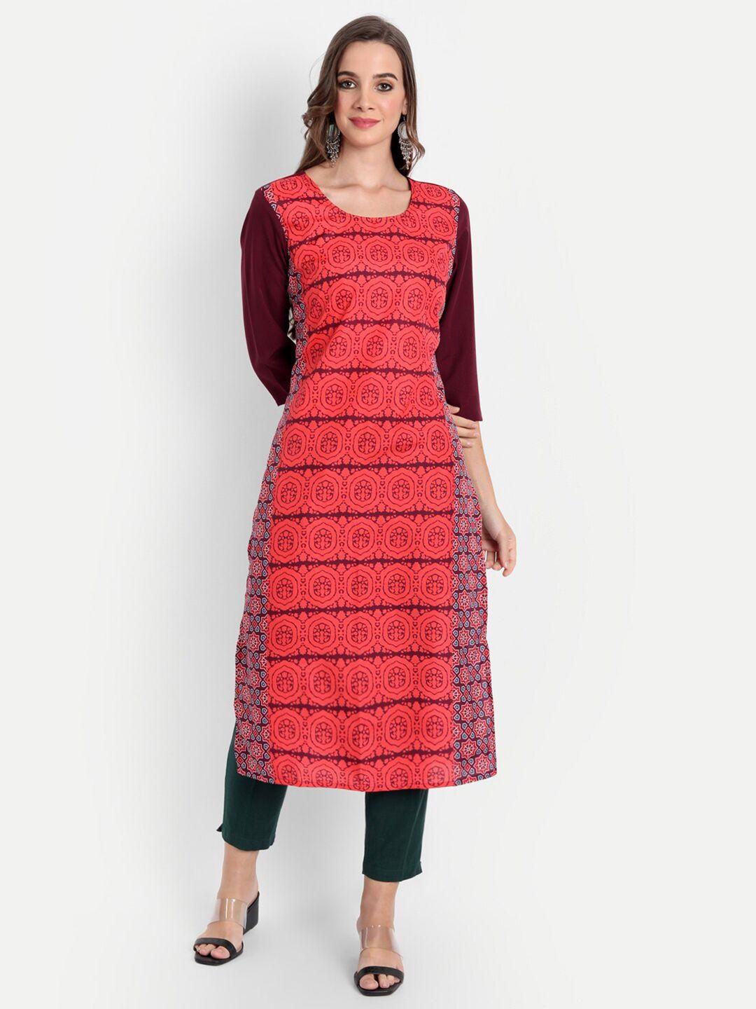 soan women red floral printed crepe kurta