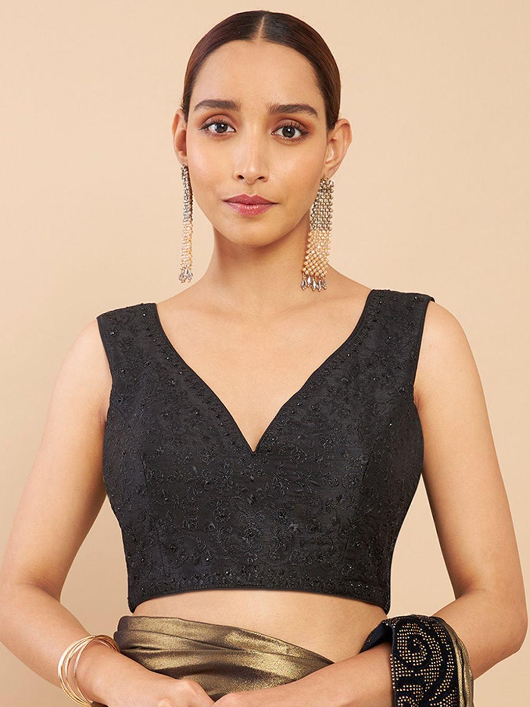 soch black embroidered  saree blouse