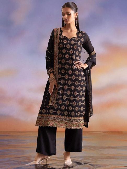 soch black embroidered unstitched dress material
