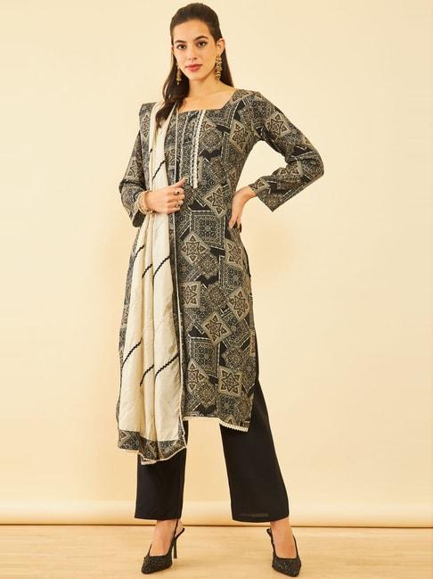 soch black printed unstitched dress material