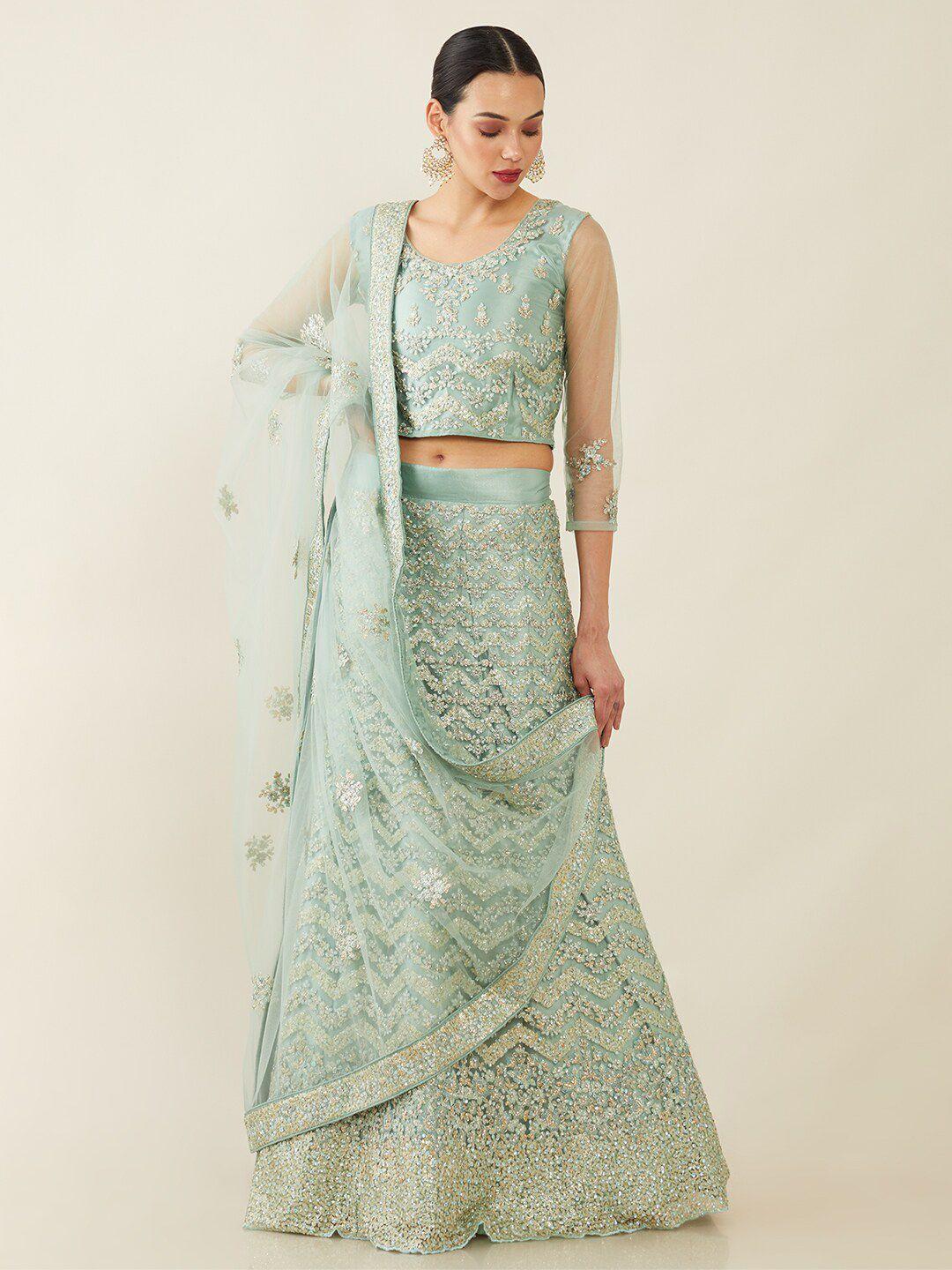 soch blue & silver-toned embellished sequinned unstitched lehenga & blouse with dupatta