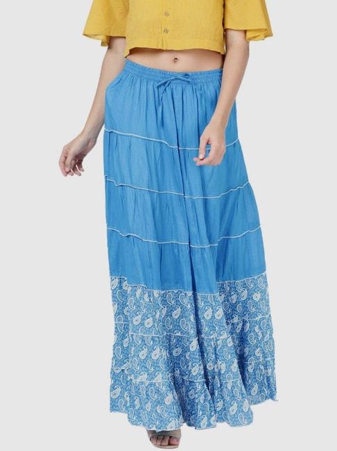 soch blue cotton paisley printed skirt