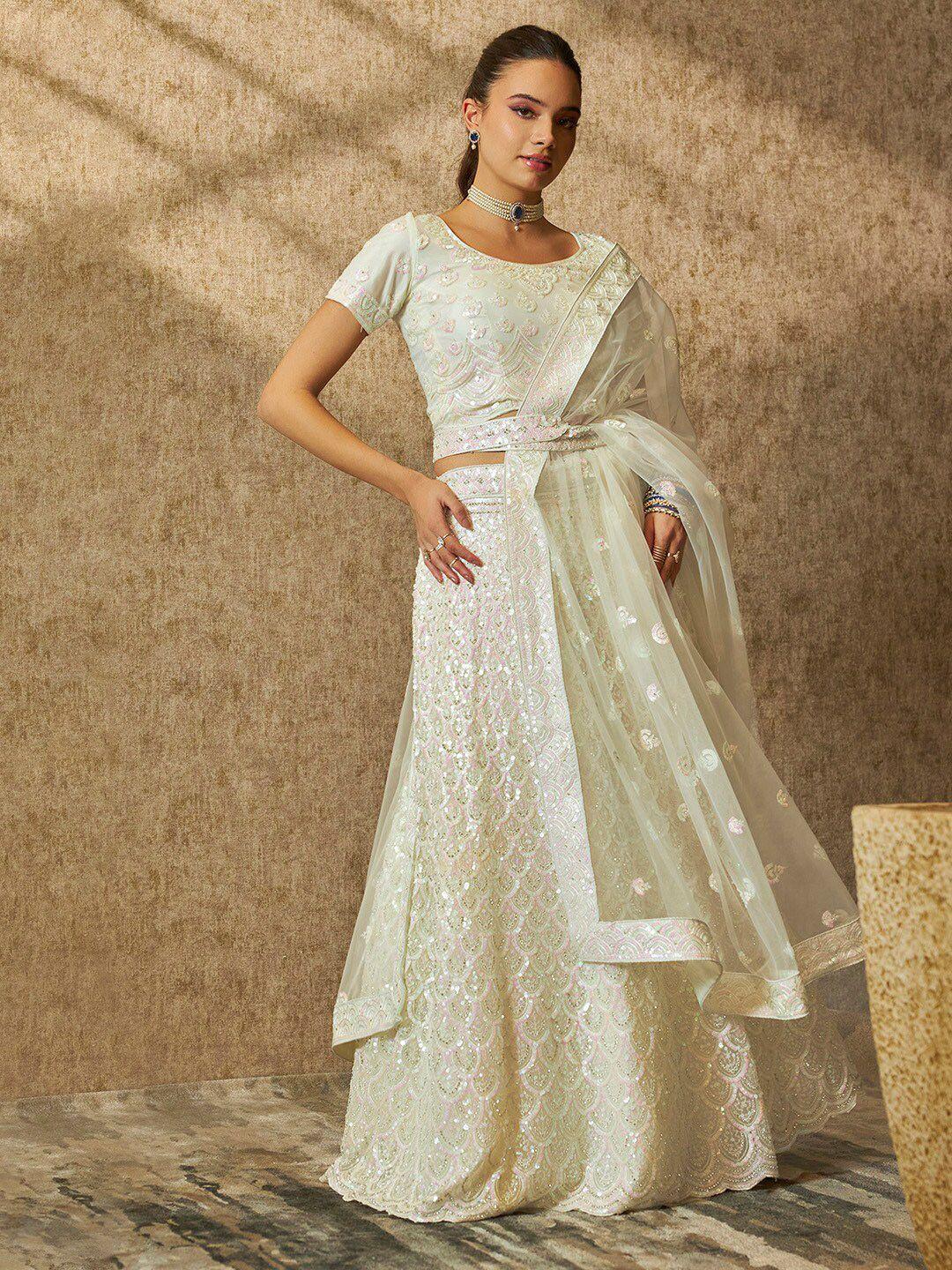 soch cream-coloured embellished sequinned unstitched lehenga & blouse with dupatta