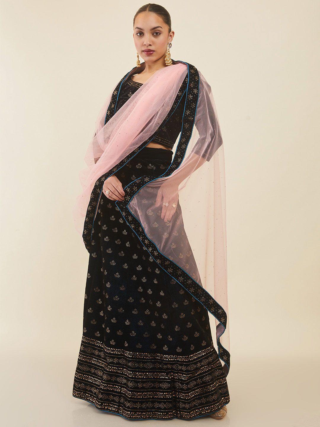 soch embellished beads and stones unstitched lehenga & blouse with dupatta