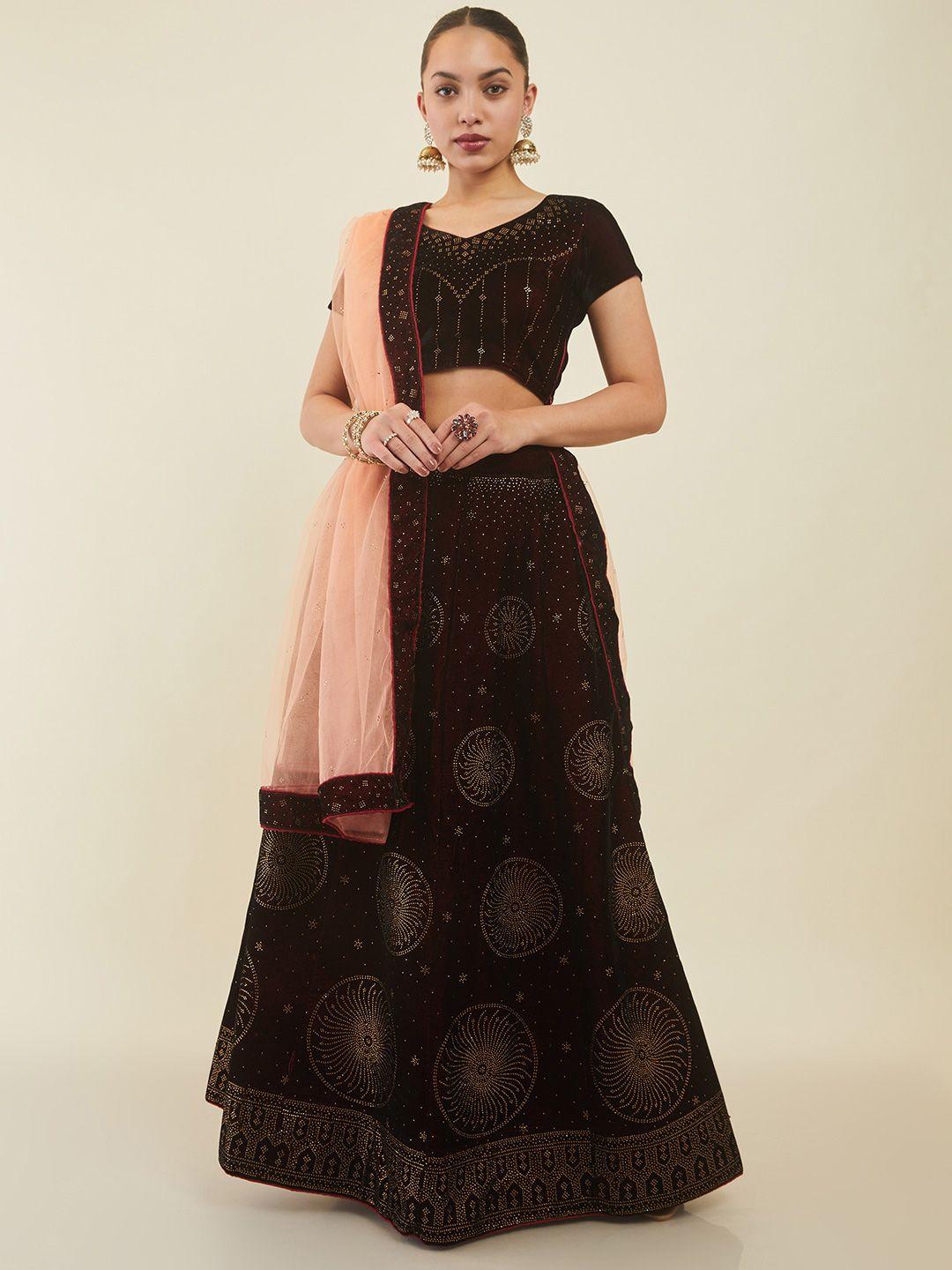 soch embellished beads and stones unstitched lehenga & blouse with dupatta