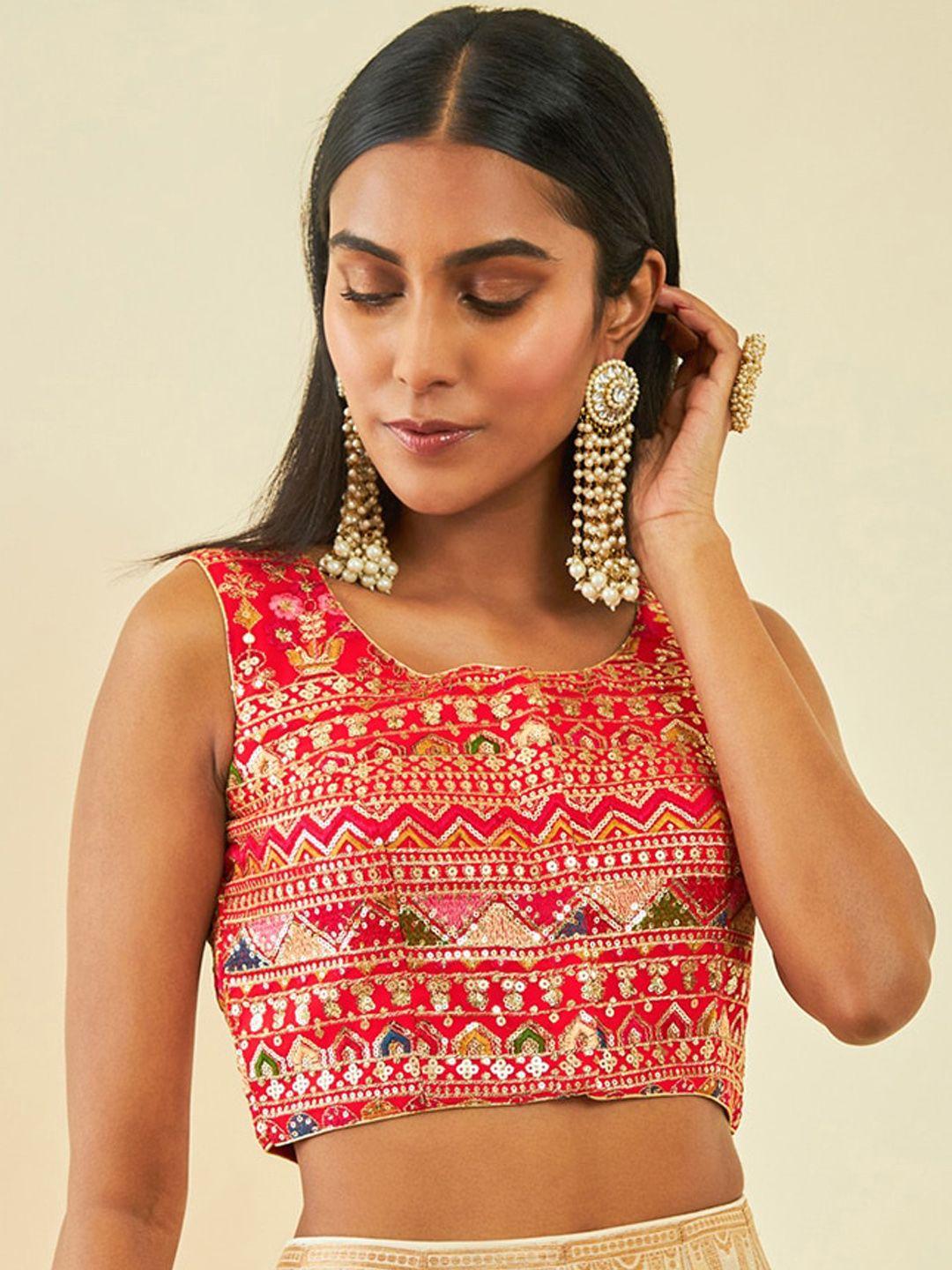 soch embellished u-neck sleeveless sequins saree blouse