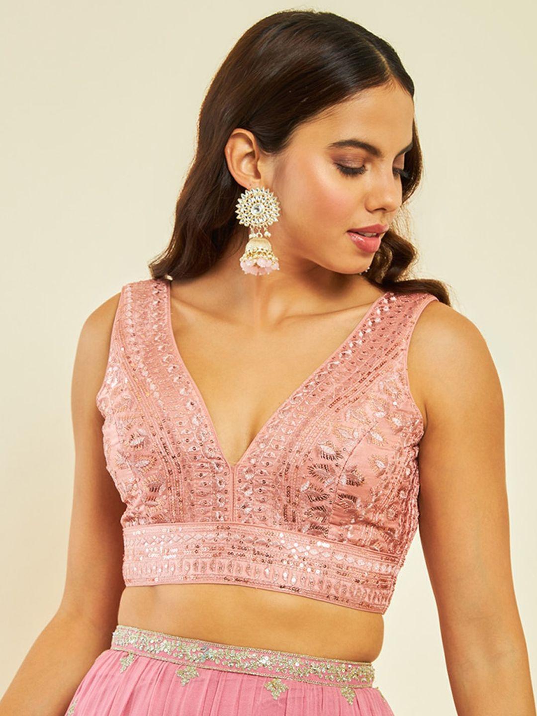 soch embellished v-neck sleeveless saree blouse