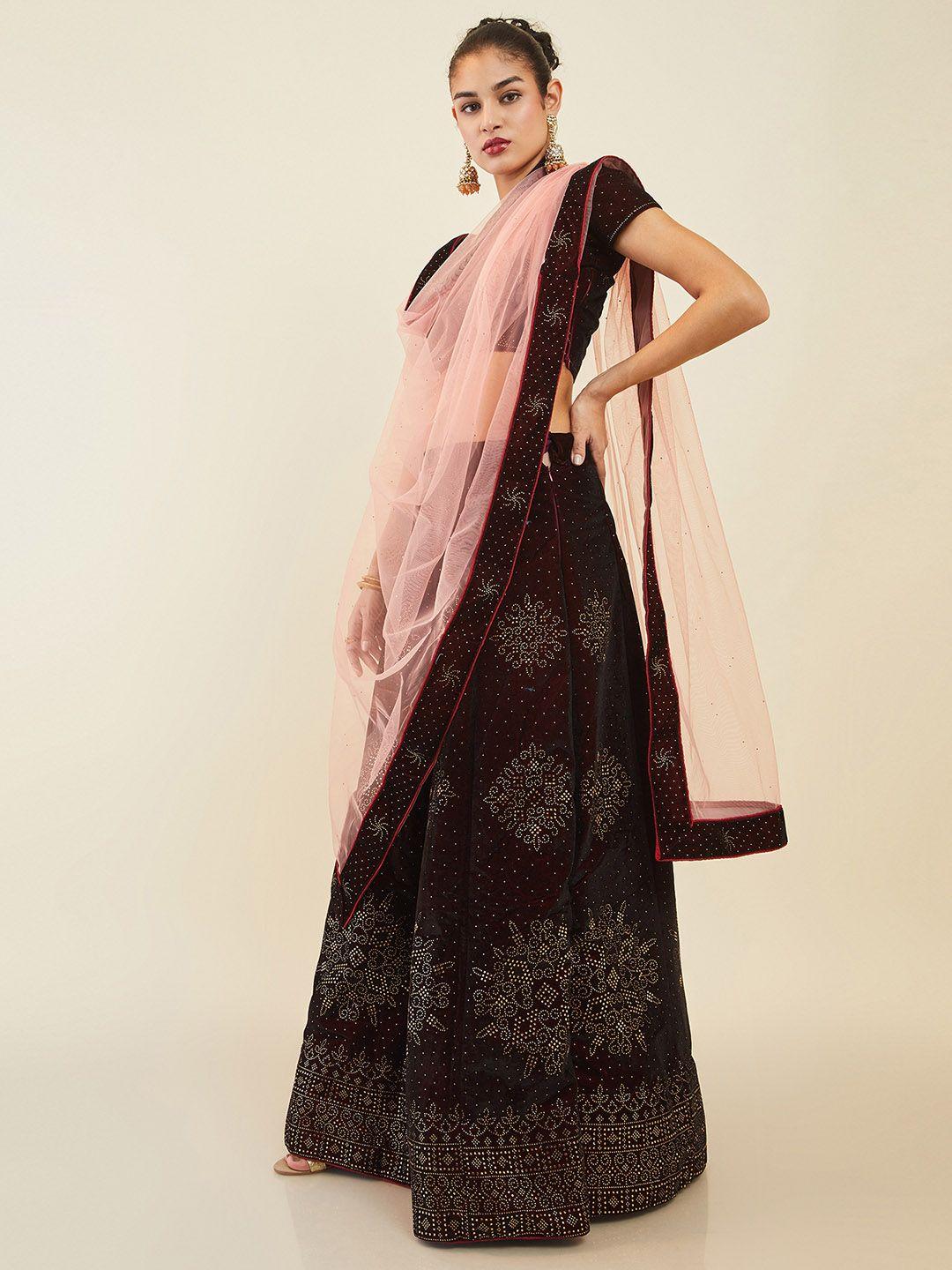 soch embellished velvet unstitched lehenga & blouse with dupatta