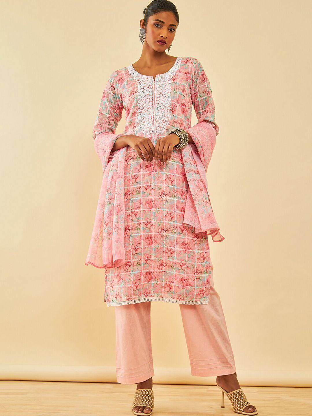 soch embroidered linen unstitched dress material