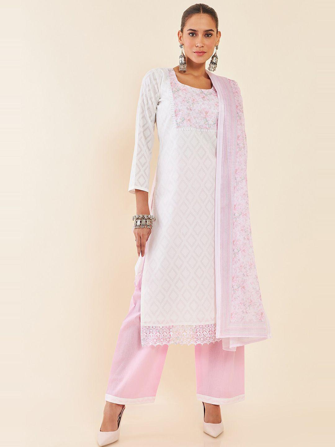 soch embroidered pure cotton unstitched dress material