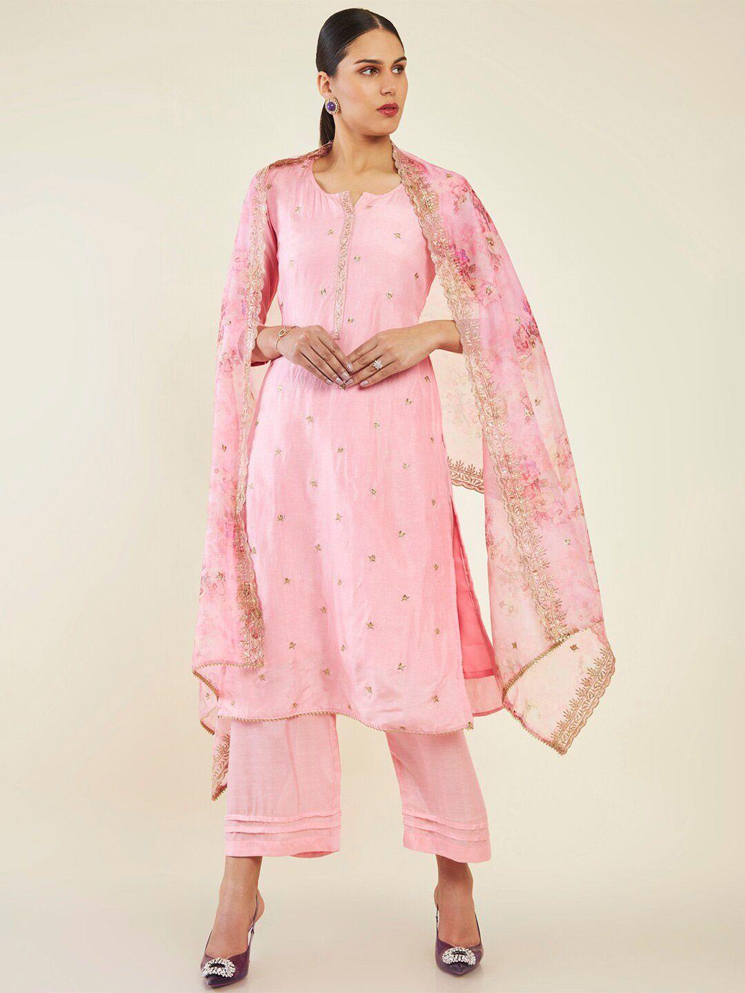 soch embroidered pure silk unstitched dress material