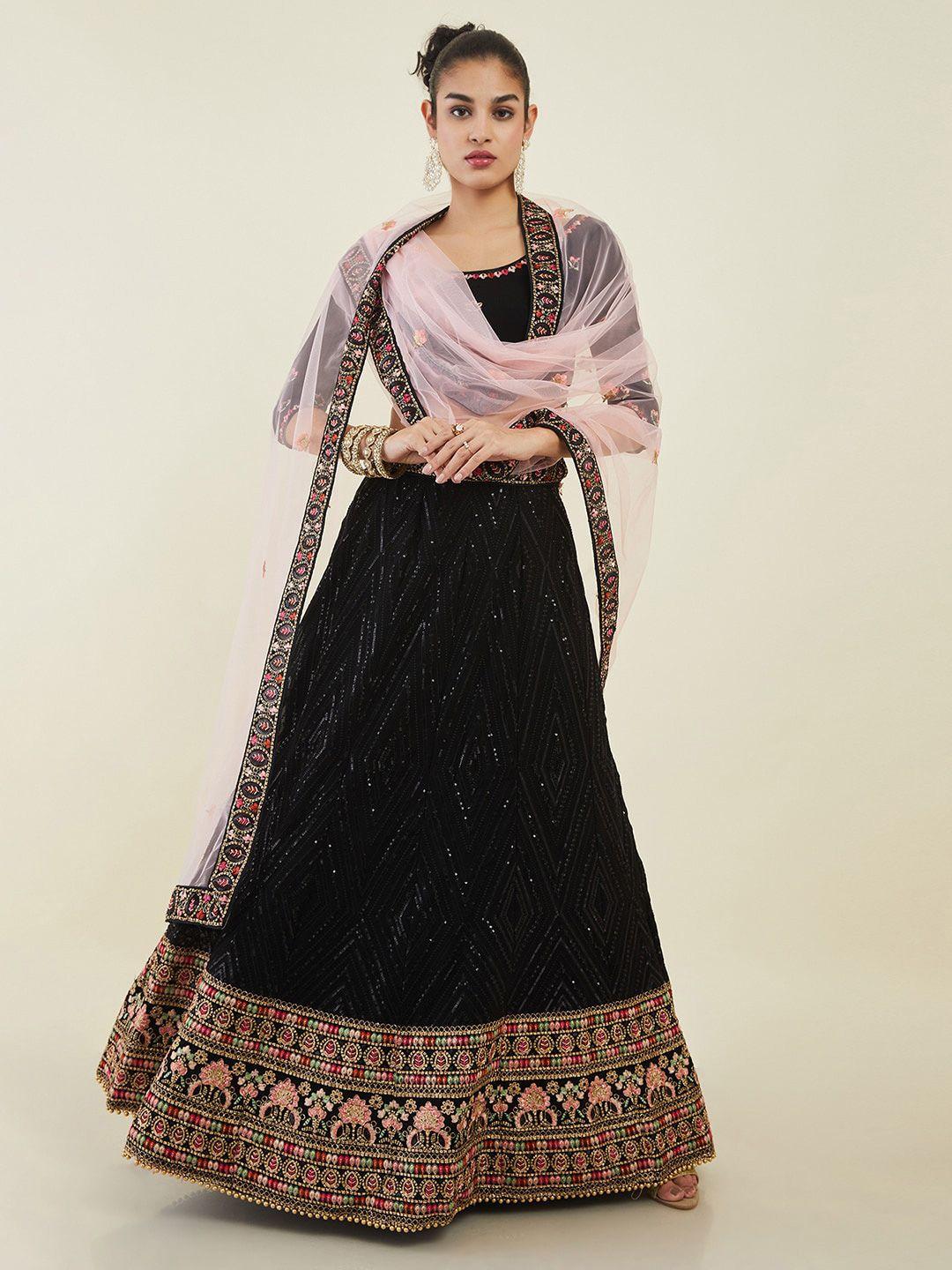 soch embroidered sequienced unstitched lehenga & blouse with embellished dupatta