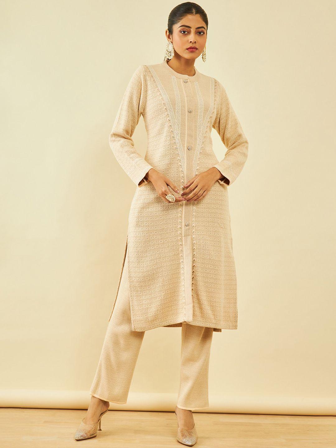 soch ethnic motifs woven design regular kurta with trousers