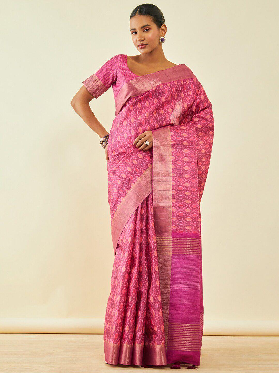 soch ethnic motifs woven design zari ikat saree