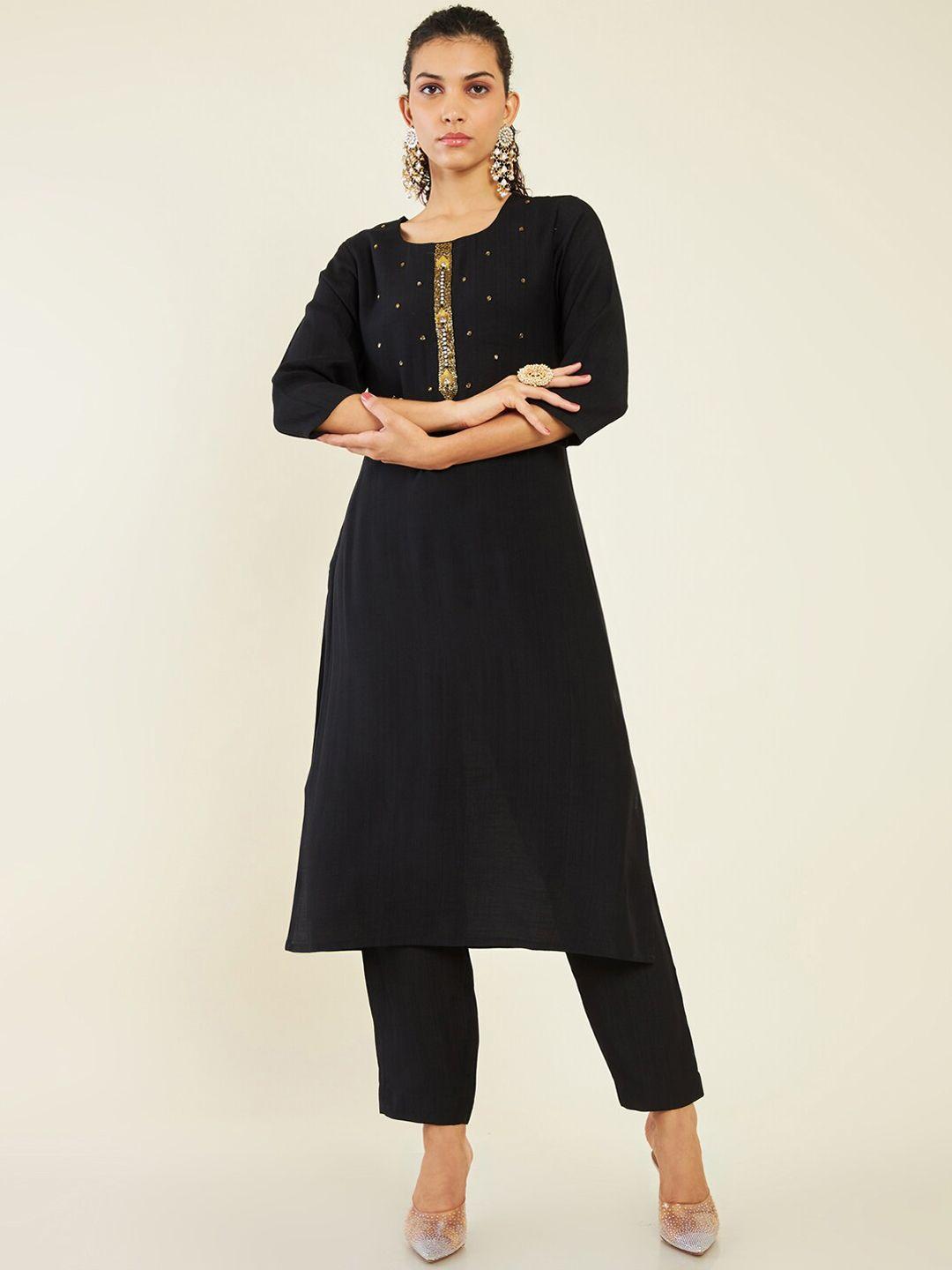 soch floral embroidered beads and stones kurta with trousers