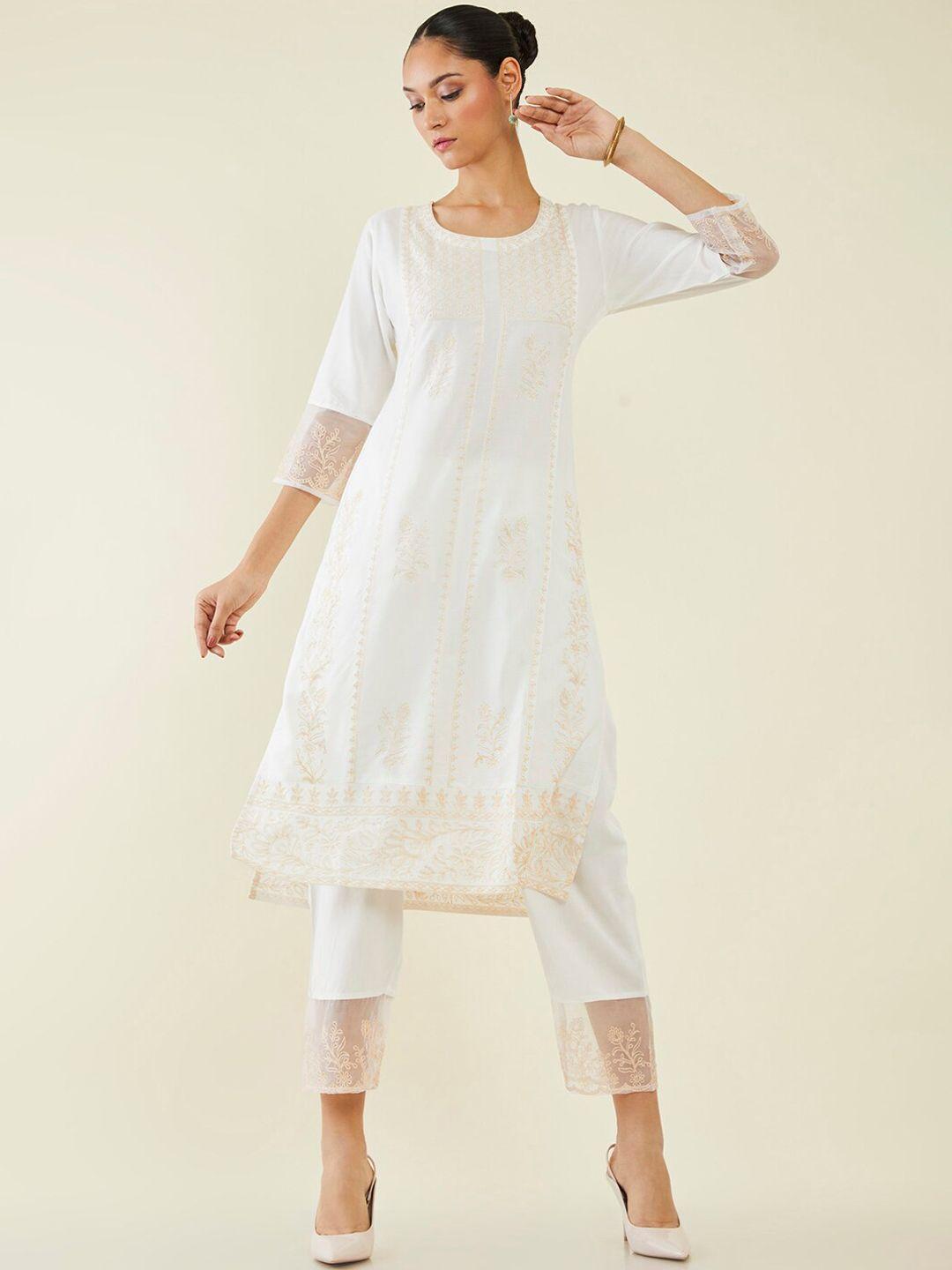 soch floral embroidered kurta with trousers