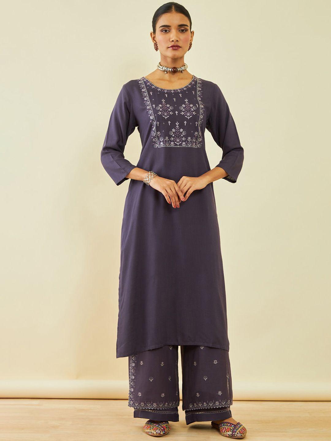 soch floral embroidered regular kurta with palazzos
