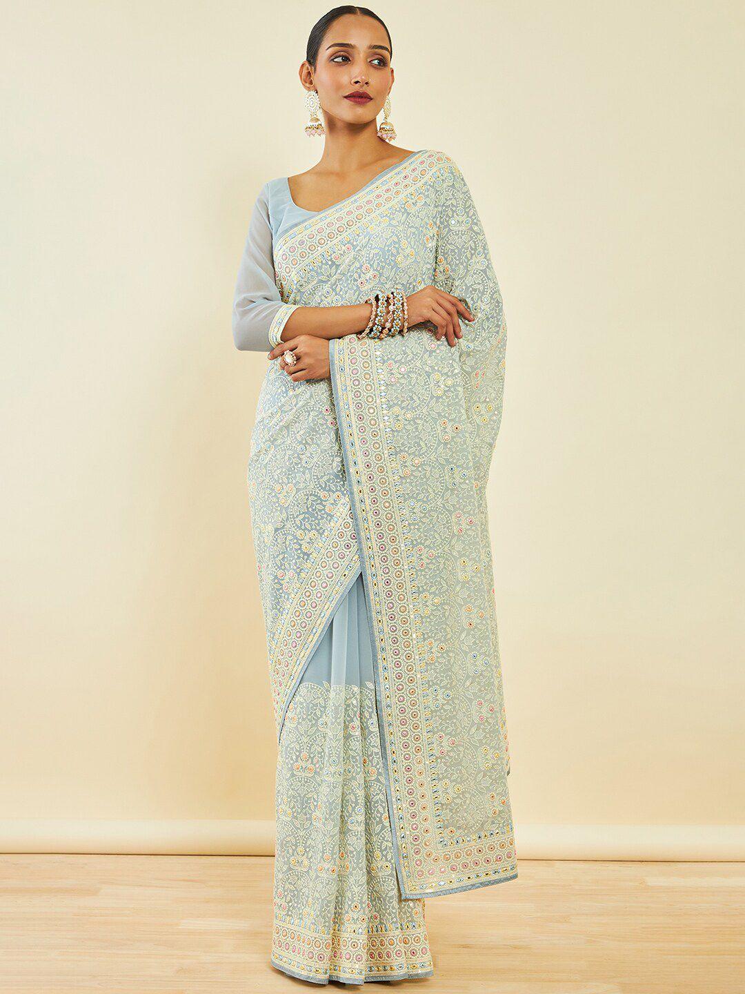 soch floral embroidered saree