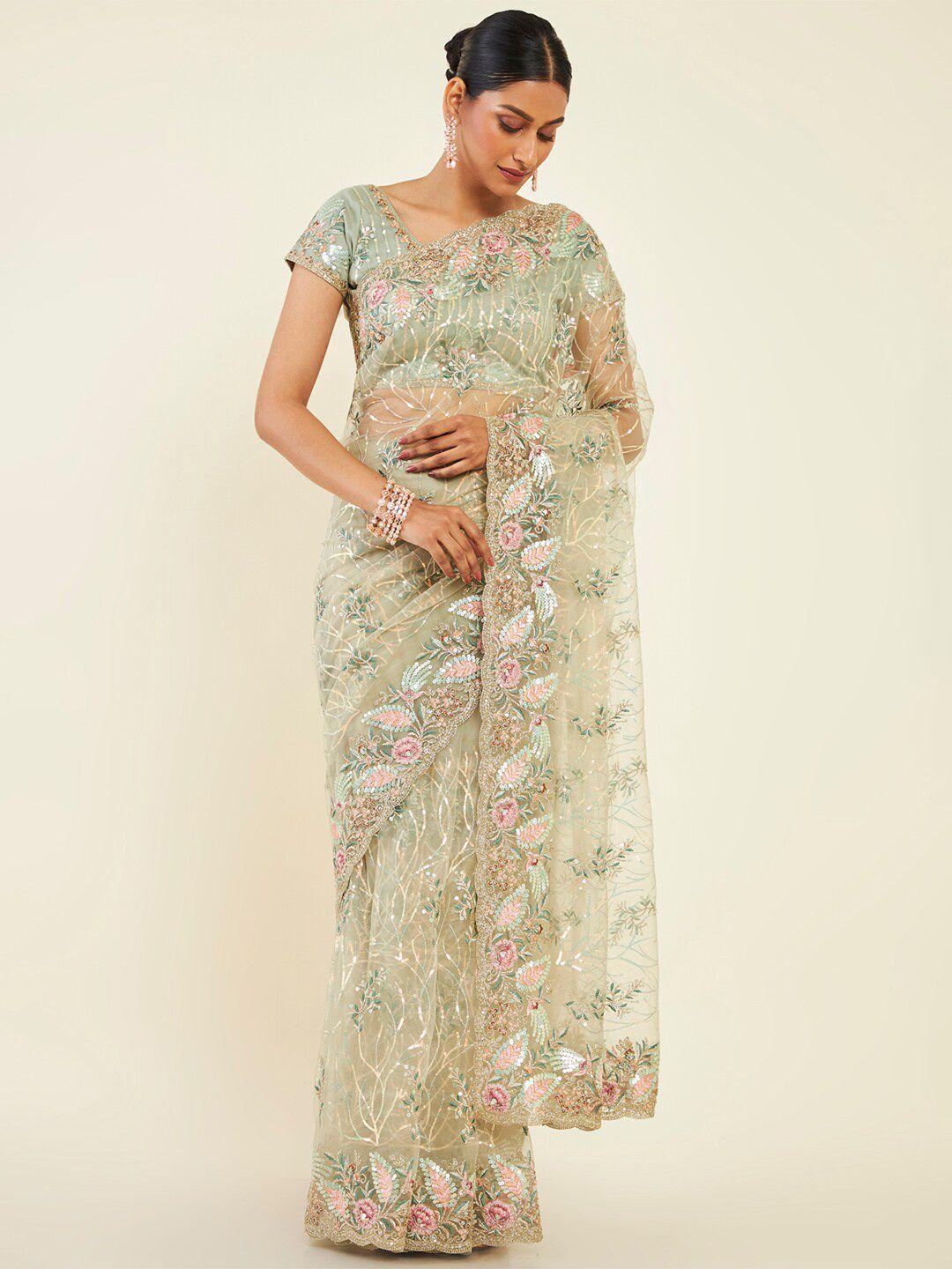 soch floral embroidered sequined net saree