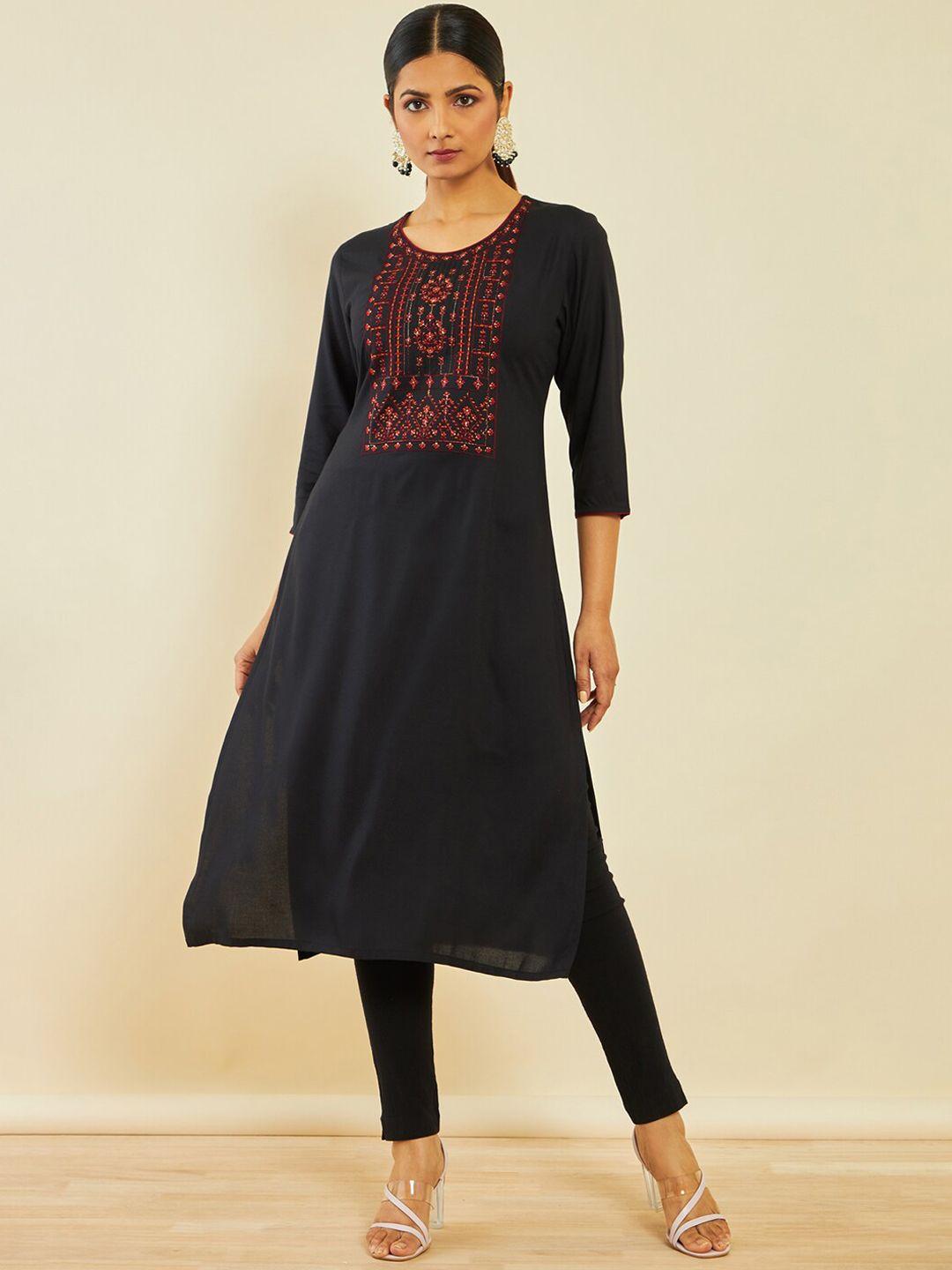 soch floral embroidered straight kurta