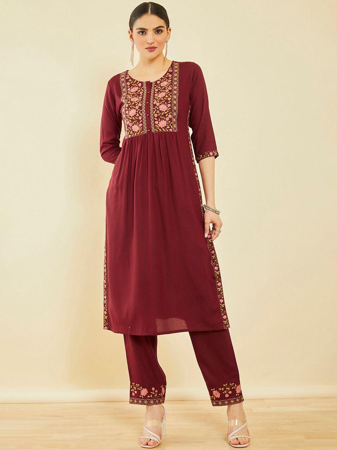 soch floral embroidered thread work pleated kurta with trousers
