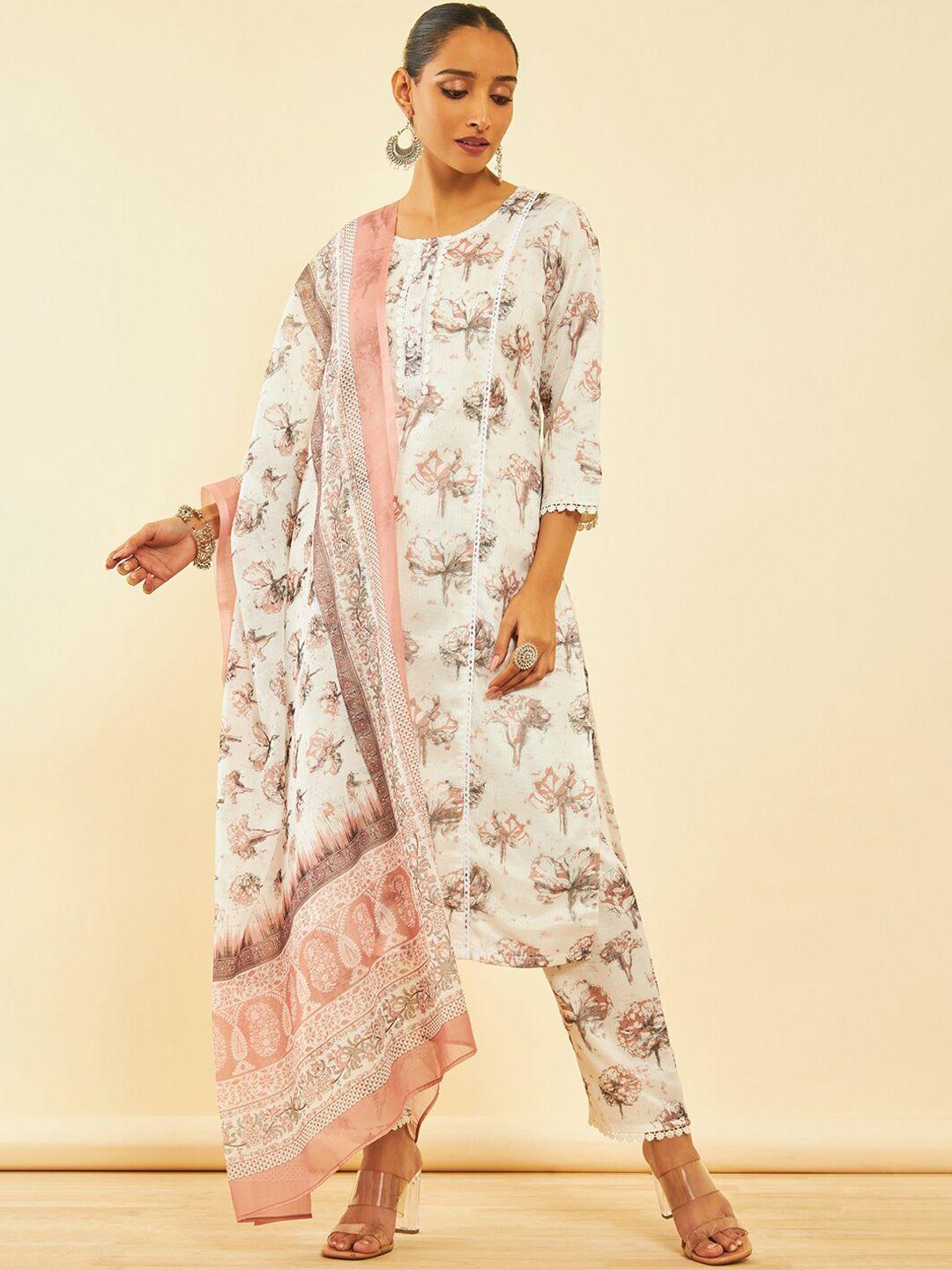 soch floral printed straight kurta & trousers with dupatta