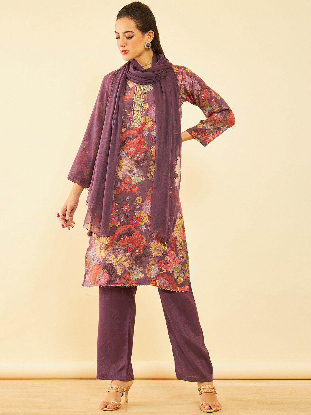 soch floral printed unstitched dress material