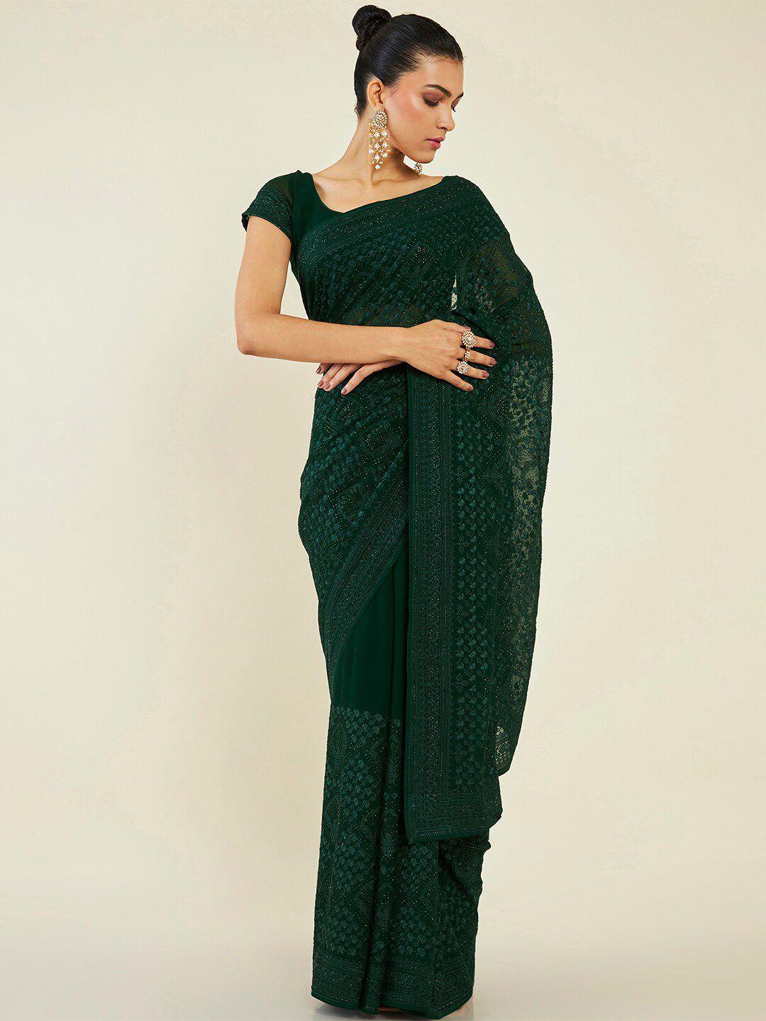 soch floral sequinned pure chiffon saree
