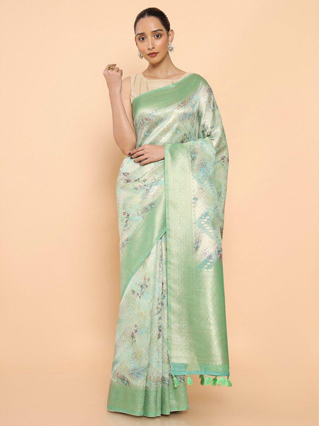 soch floral zari silk blend saree