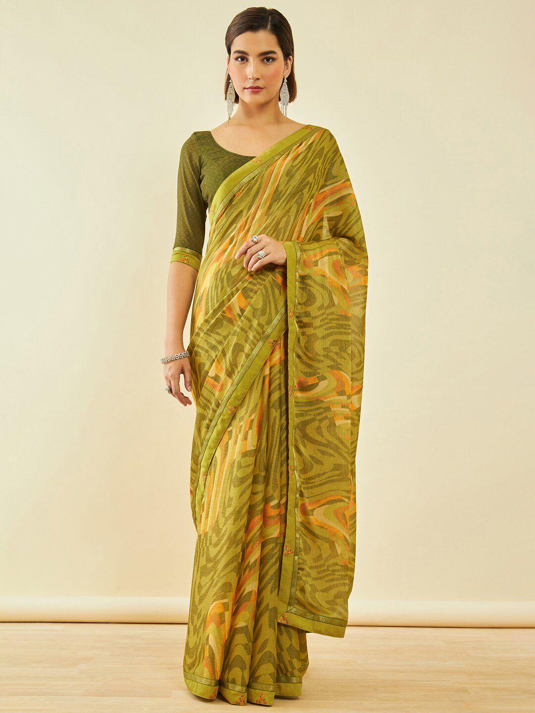 soch green & orange poly chiffon saree