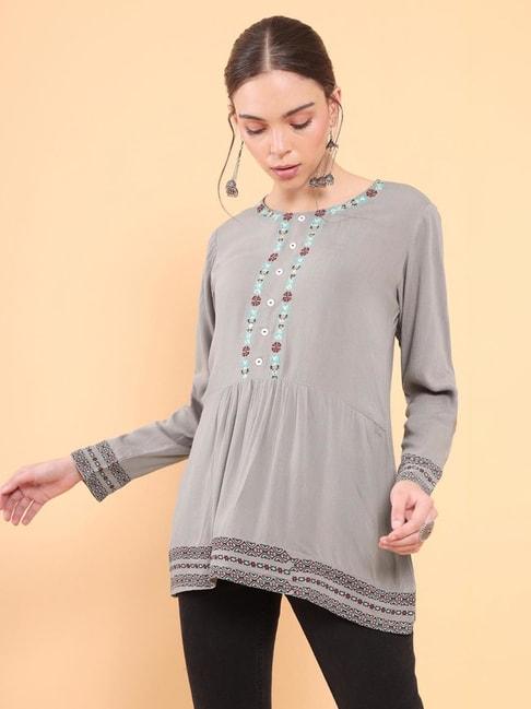 soch grey embroidered tunic