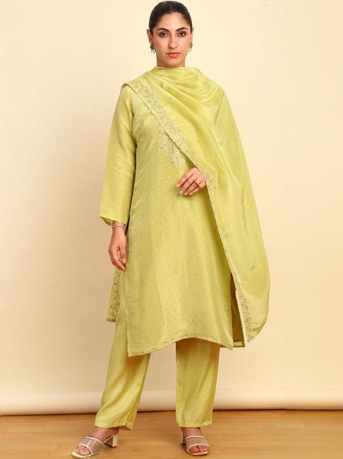 soch lime green embroidered unstitched dress material