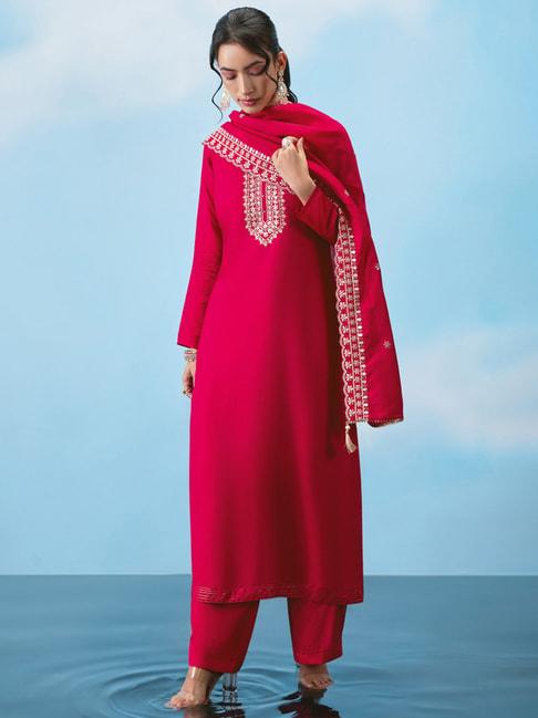 soch magenta embroidered unstitched dress material
