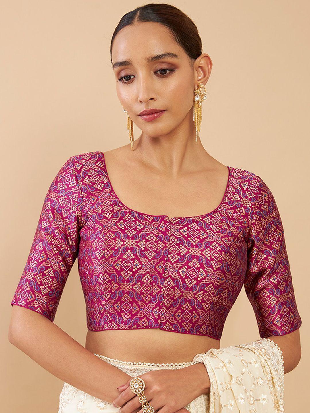 soch maroon printed silk saree blouse